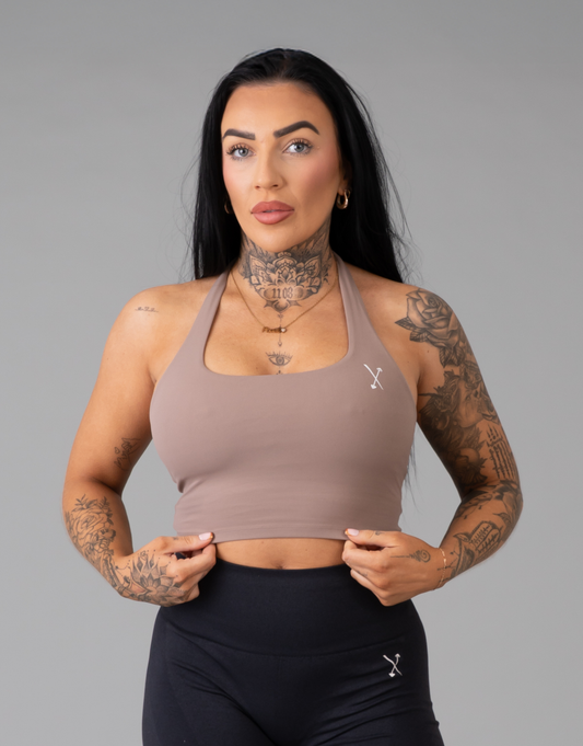 Halter Neck Sports Bra - Tan
