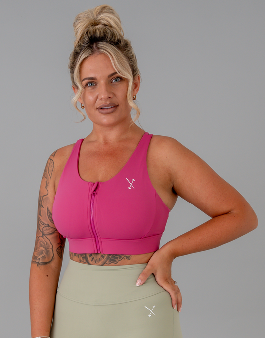 Active Front Zip Sports Bra - Fuchsia