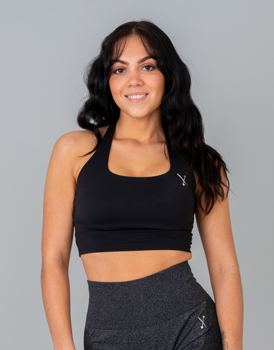 Halter Neck Sports Bra - Black