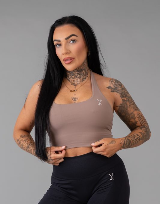 Halter Neck Sports Bra - Tan