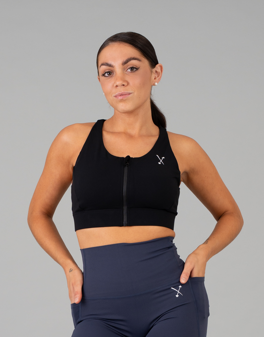 Active Front Zip Sports Bra - Black