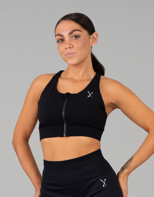Active Front Zip Sports Bra - Black