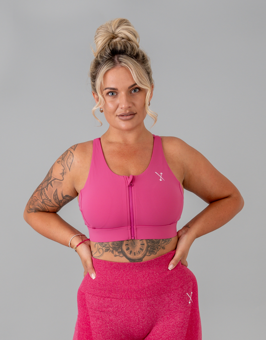 Active Front Zip Sports Bra - Fuchsia