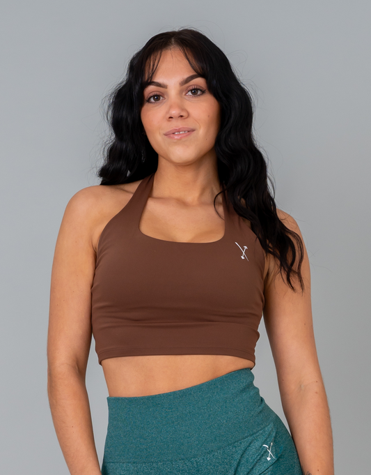 Halter Neck Sports Bra - Mocha