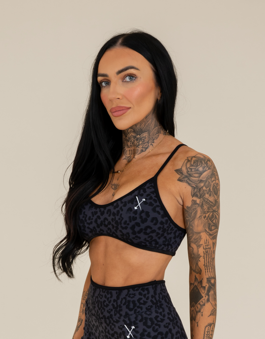 Compression Sports Bra - Black Leopard Print