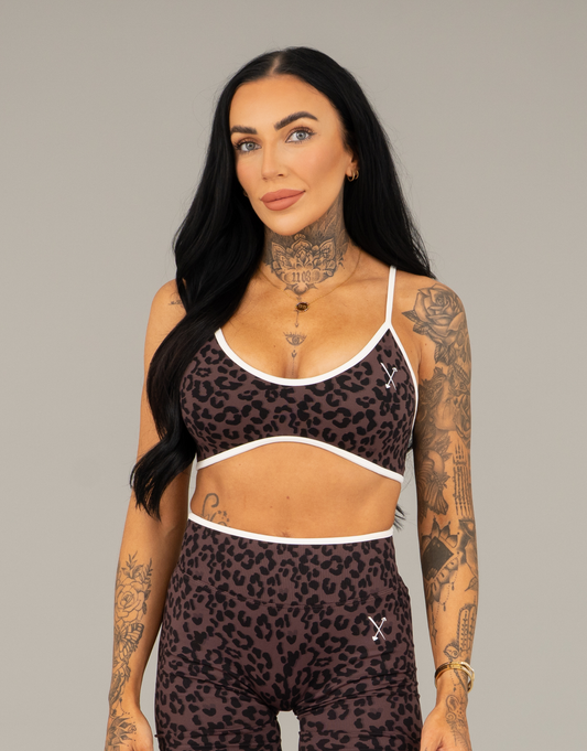 Compression Sports Bra - Brown Leopard Print