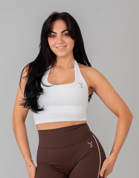Halterneck Sports Bra - White