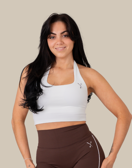 Halterneck Sports Bra - White