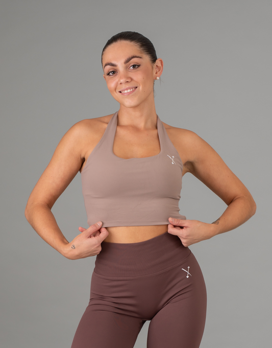 Halter Neck Sports Bra - Tan