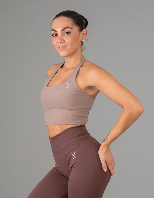 Halter Neck Sports Bra - Tan