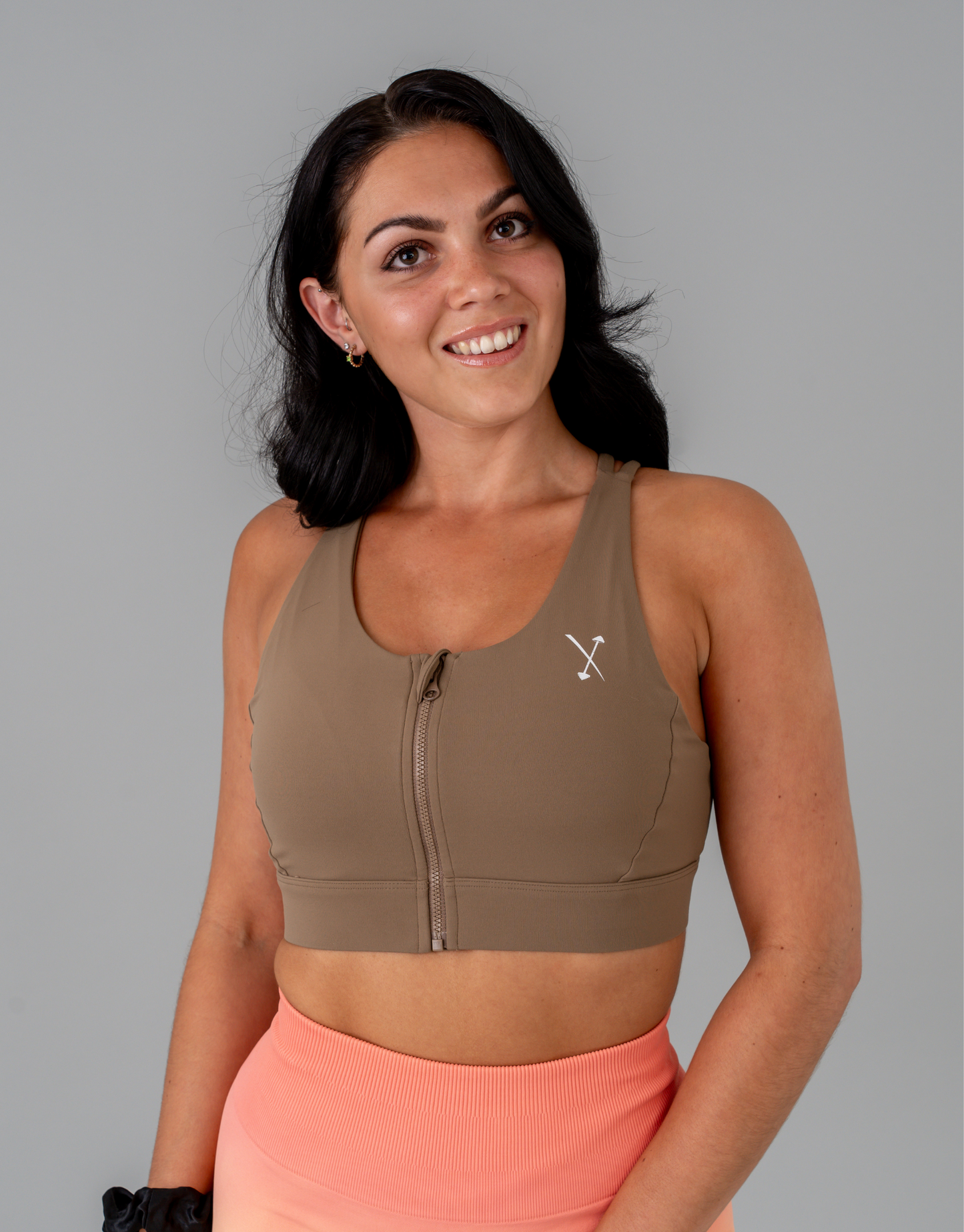 Active Front Zip Sports Bra - Tan