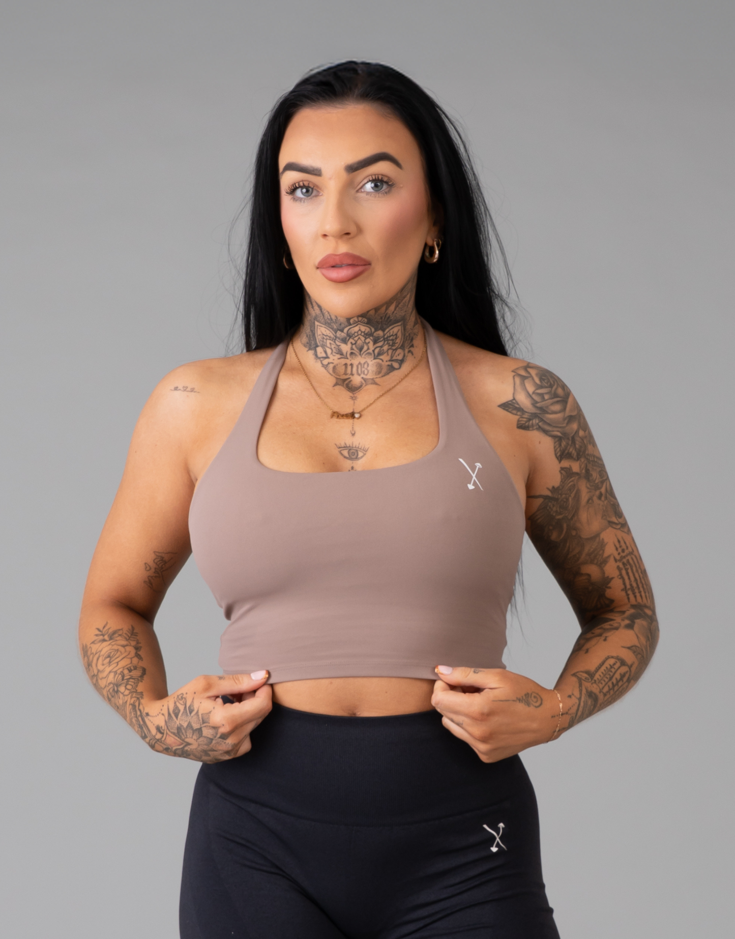 Halterneck Sports Bra - Tan