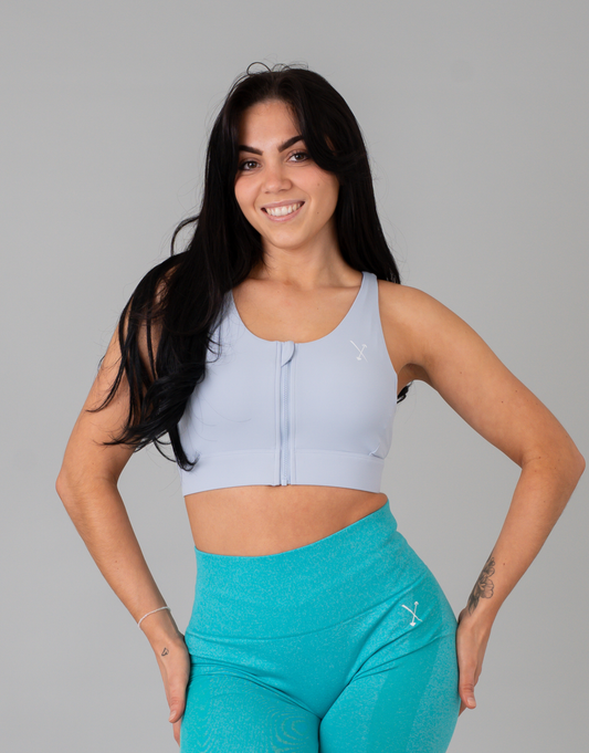 Active Front Zip Sports Bra - Baby Blue