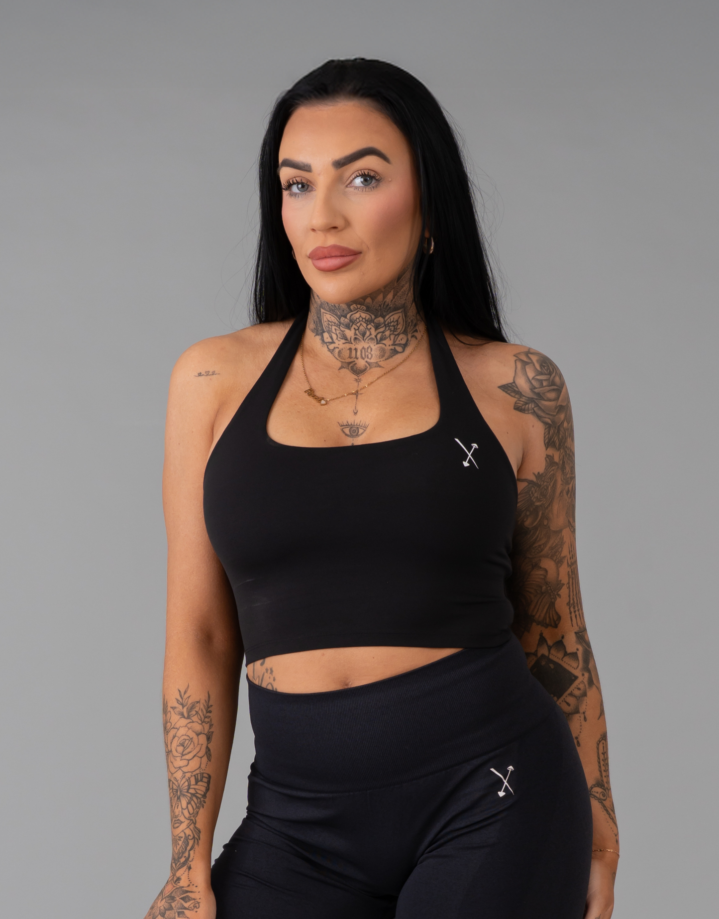 Halter Neck Sports Bra - Black