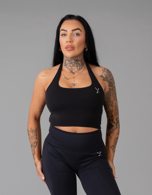 Halter Neck Sports Bra - Black