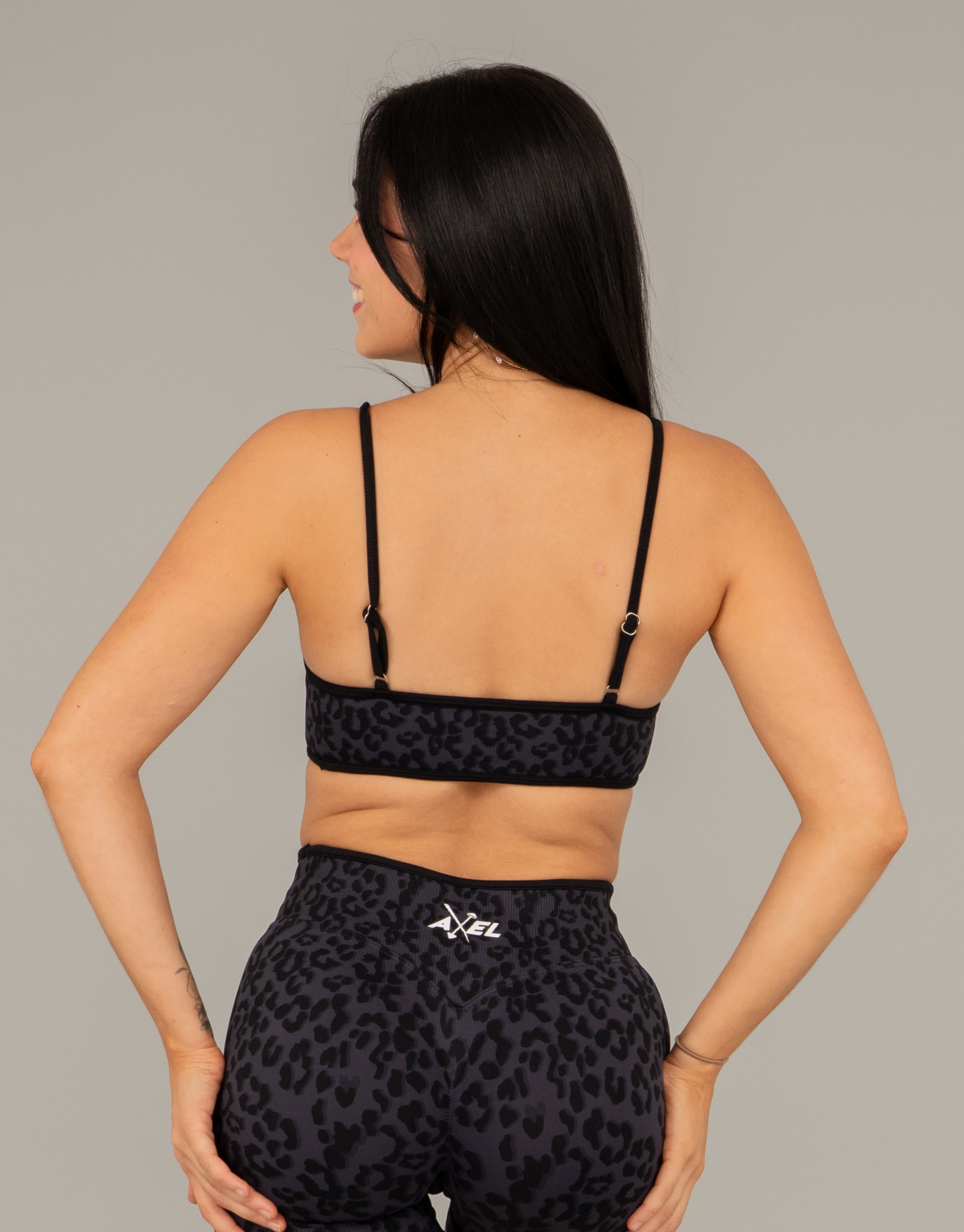 Compression Sports Bra - Black Leopard Print