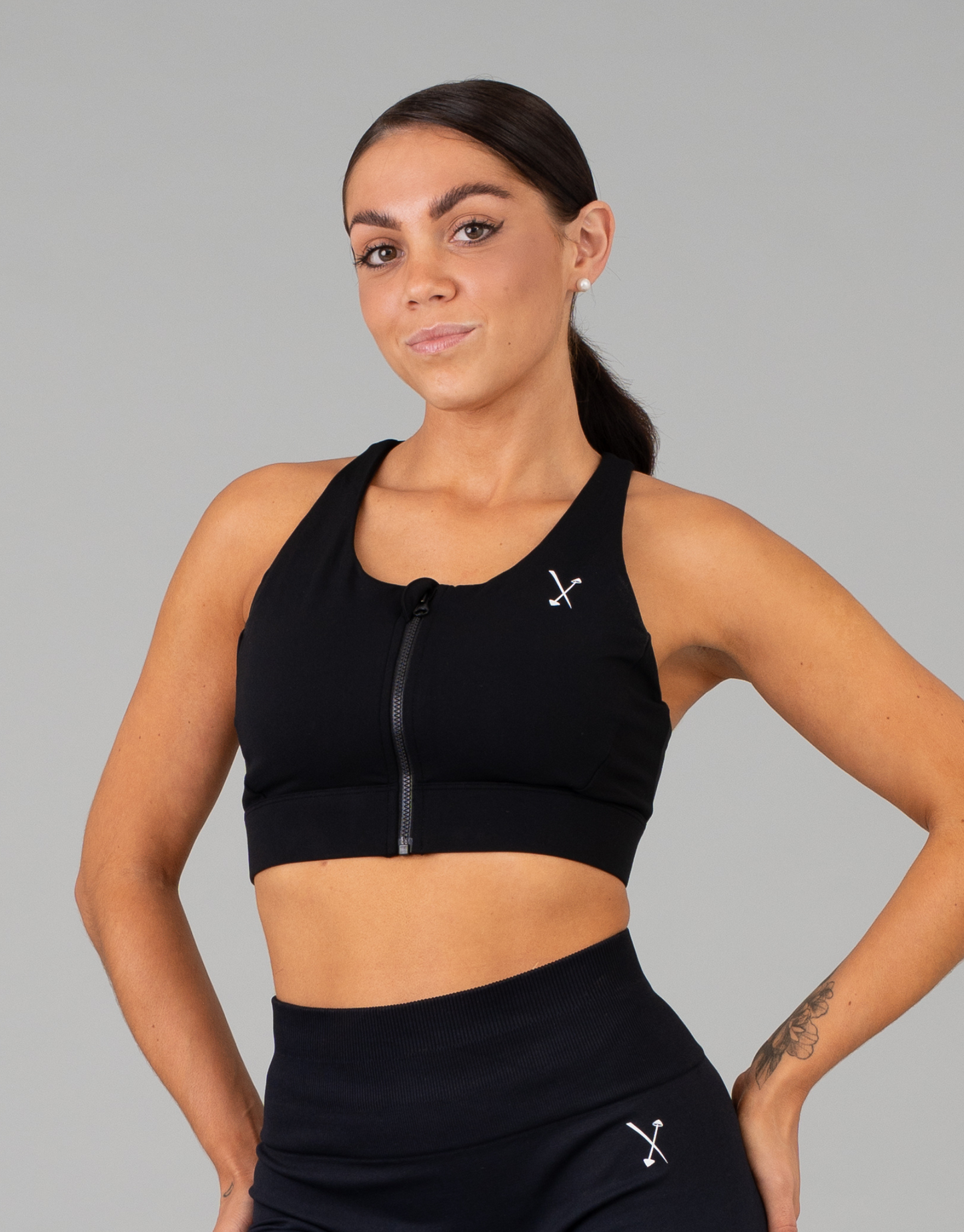 Active Front Zip Sports Bra - Black