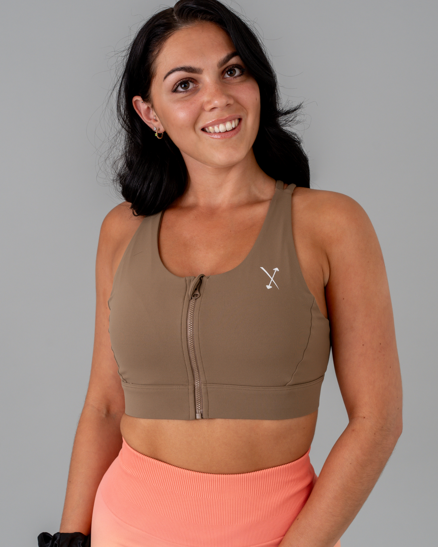 Active Front Zip Sports Bra - Tan