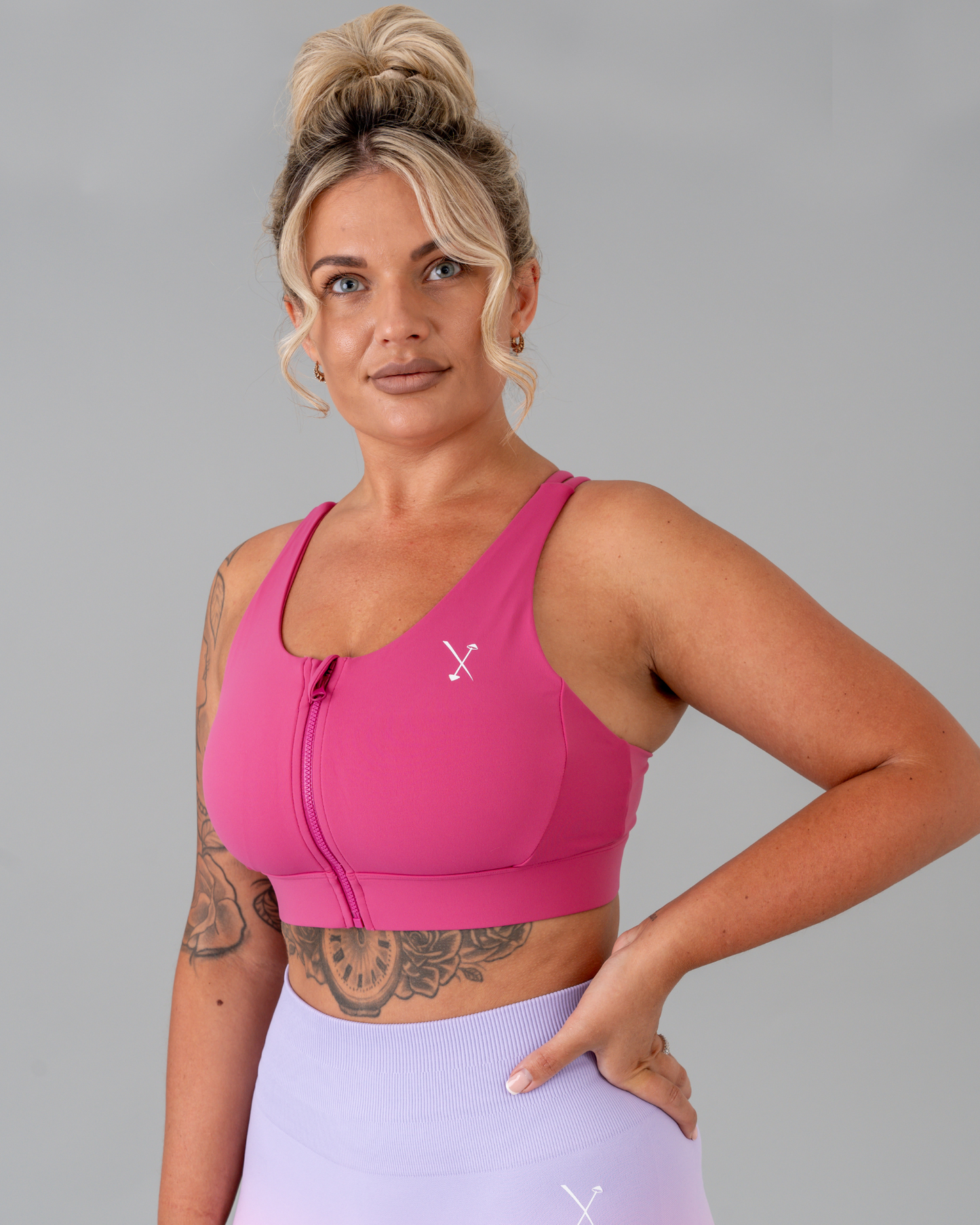 Active Front Zip Sports Bra - Fuchsia