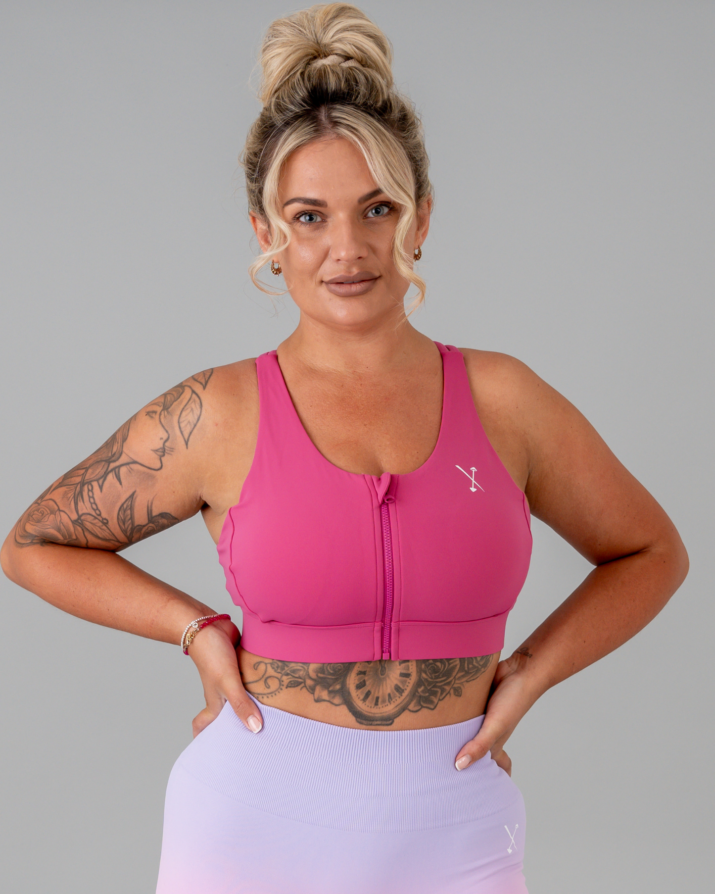 Active Front Zip Sports Bra - Fuchsia