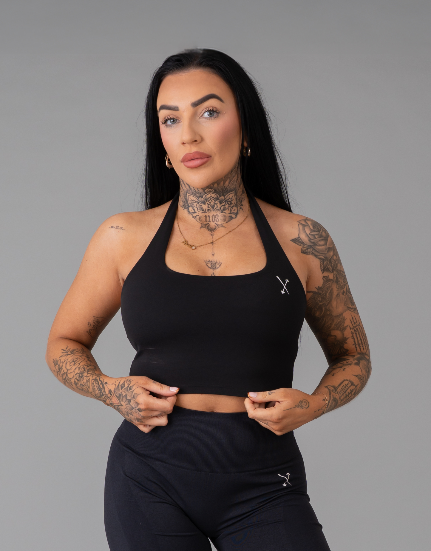 Halter Neck Sports Bra - Black