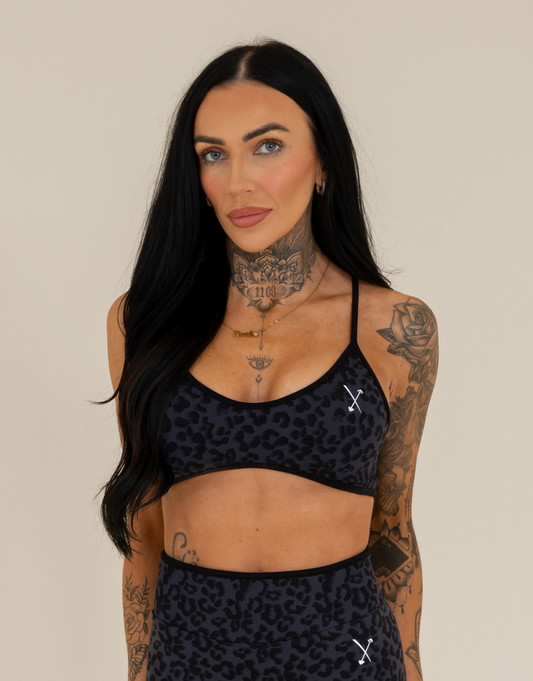 Compression Sports Bra - Black Leopard Print