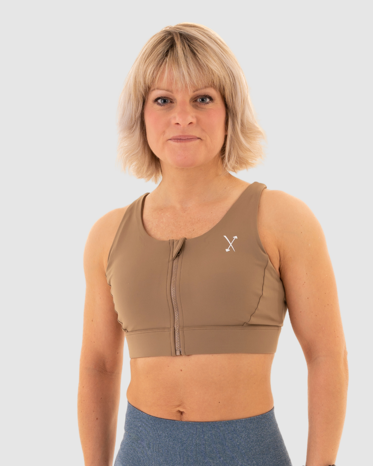 Active Front Zip Sports Bra - Tan