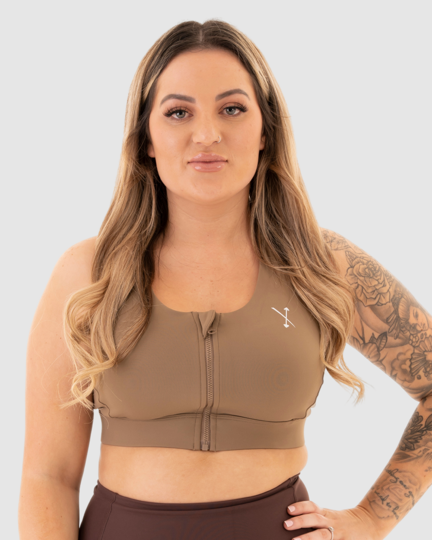 Active Front Zip Sports Bra - Tan