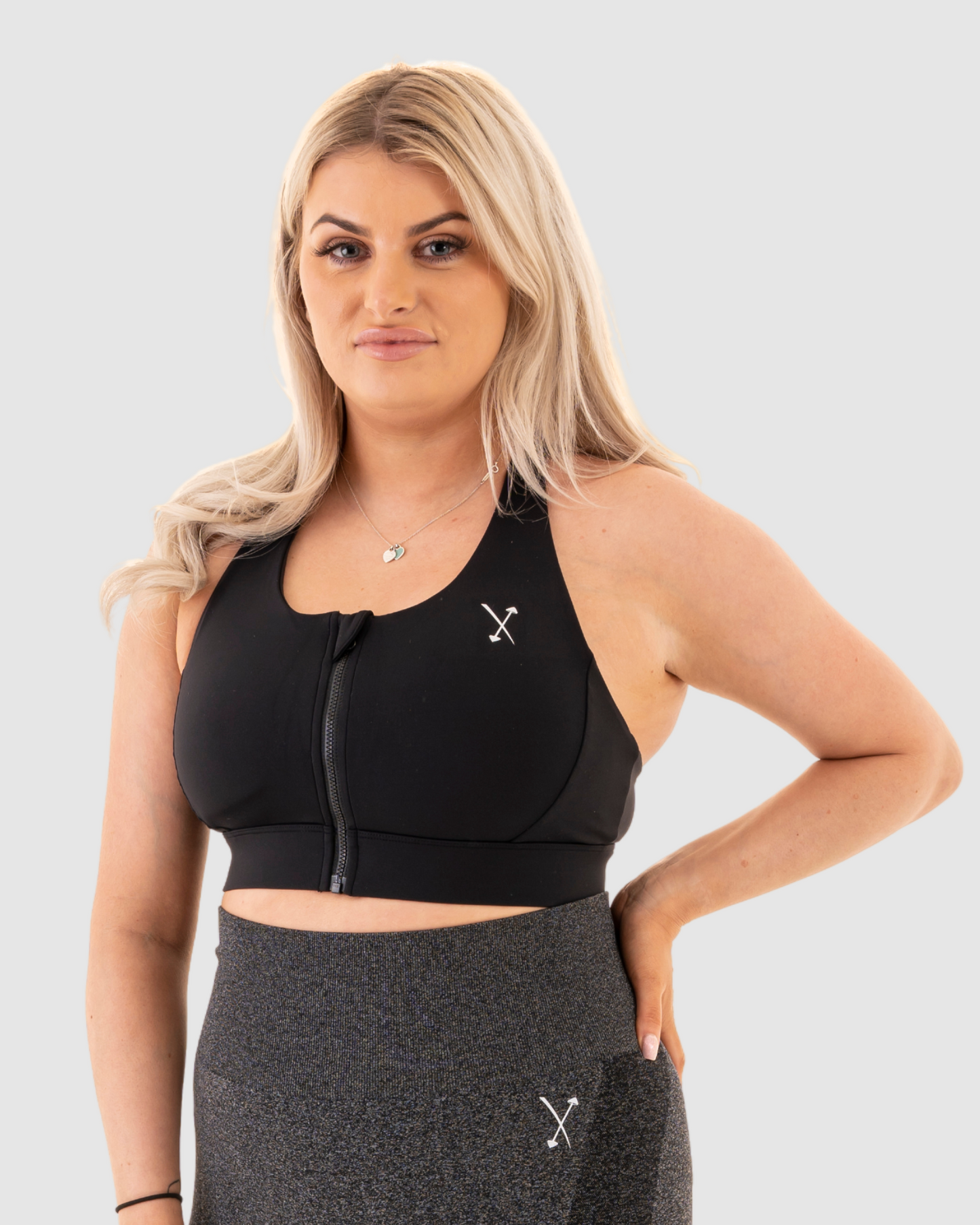 Active Front Zip Sports Bra - Black